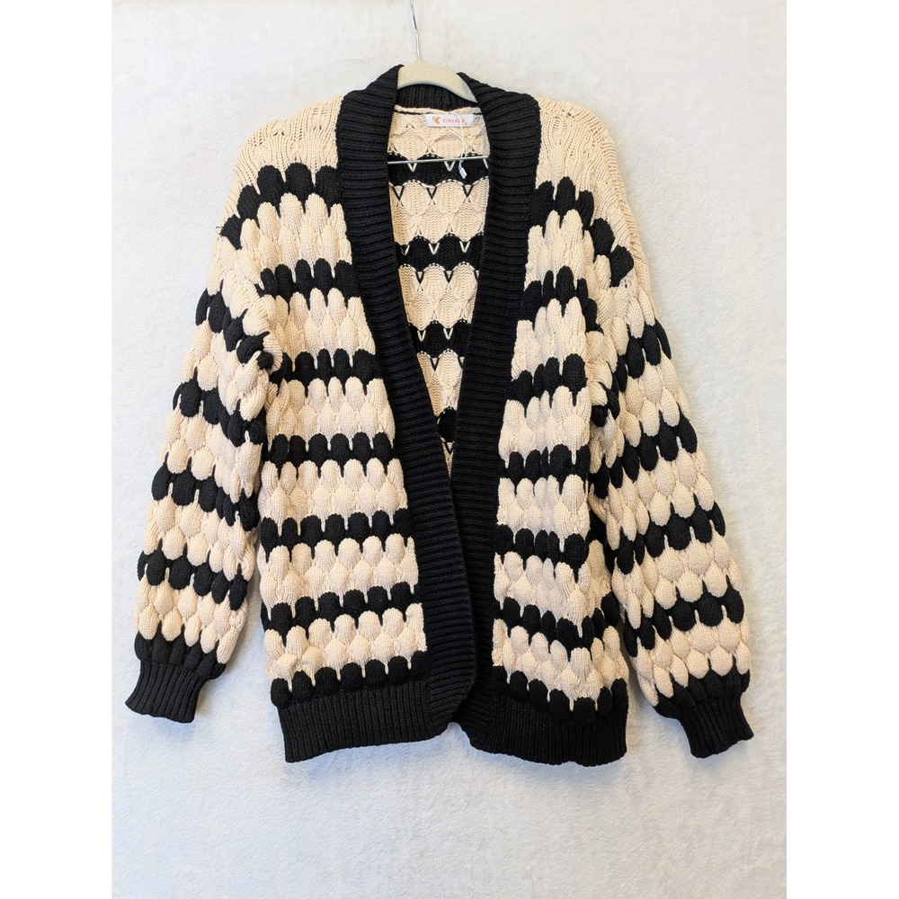 KIRUNDO‎ Women's Size S Beige Black Knit Cardigan Sweater